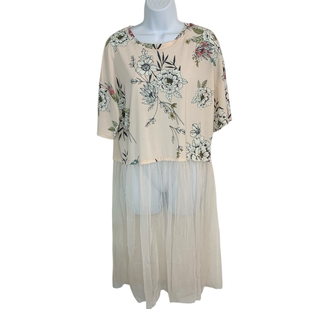 OLM Cream Floral Sheer Tunic Top Sz XL